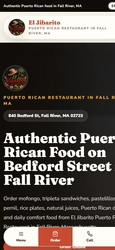 The new El Jibarito website on a phone