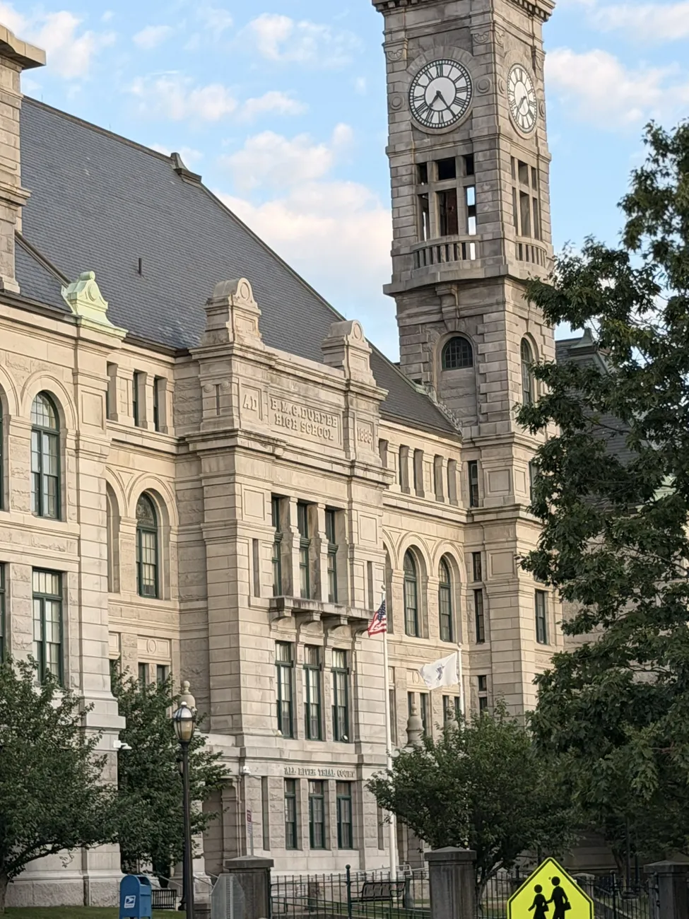 A grand civic building in Fall River, all stone and arched windows.